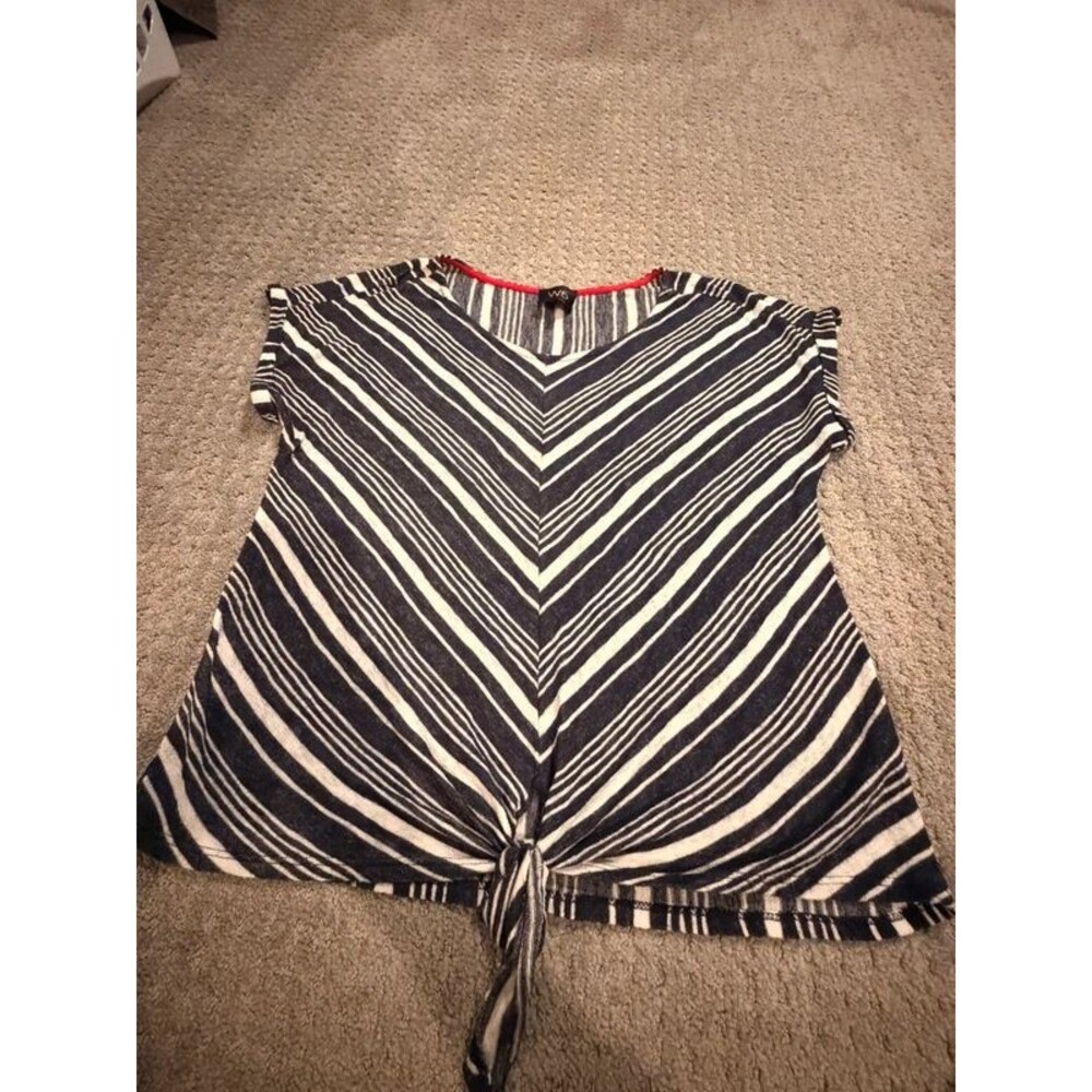 W5 Anthropologie Women's Navy & White Chevron Tie-Front Blouse Size Large